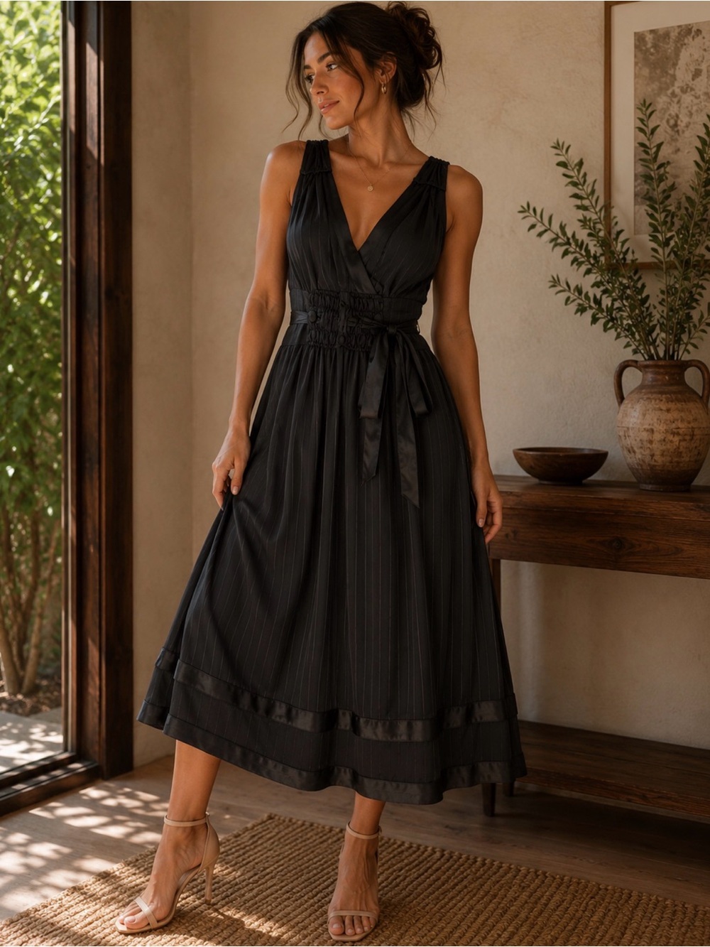 Marc Jacobs Black Sleeveless V-Neck Midi Dress